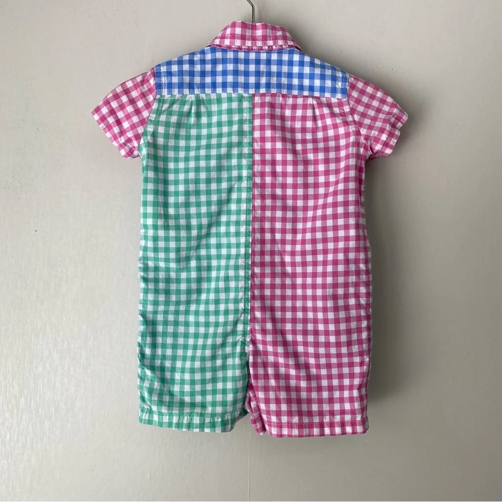 Ralph Lauren Gingham Cotton Poplin Shortall Romper 9M